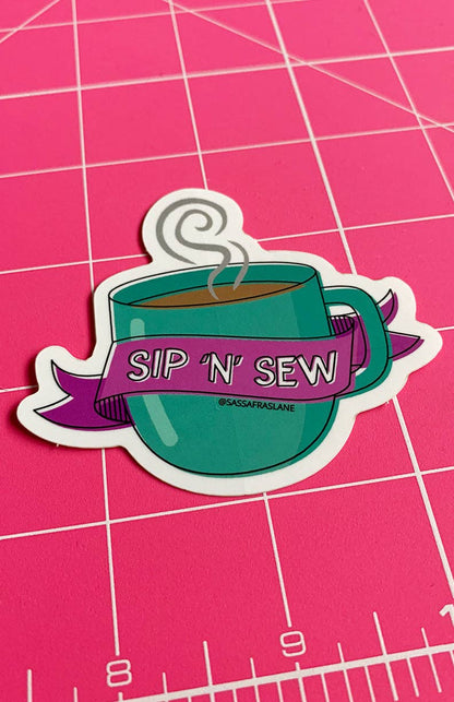 Sip 'N' Sew Mug Sticker