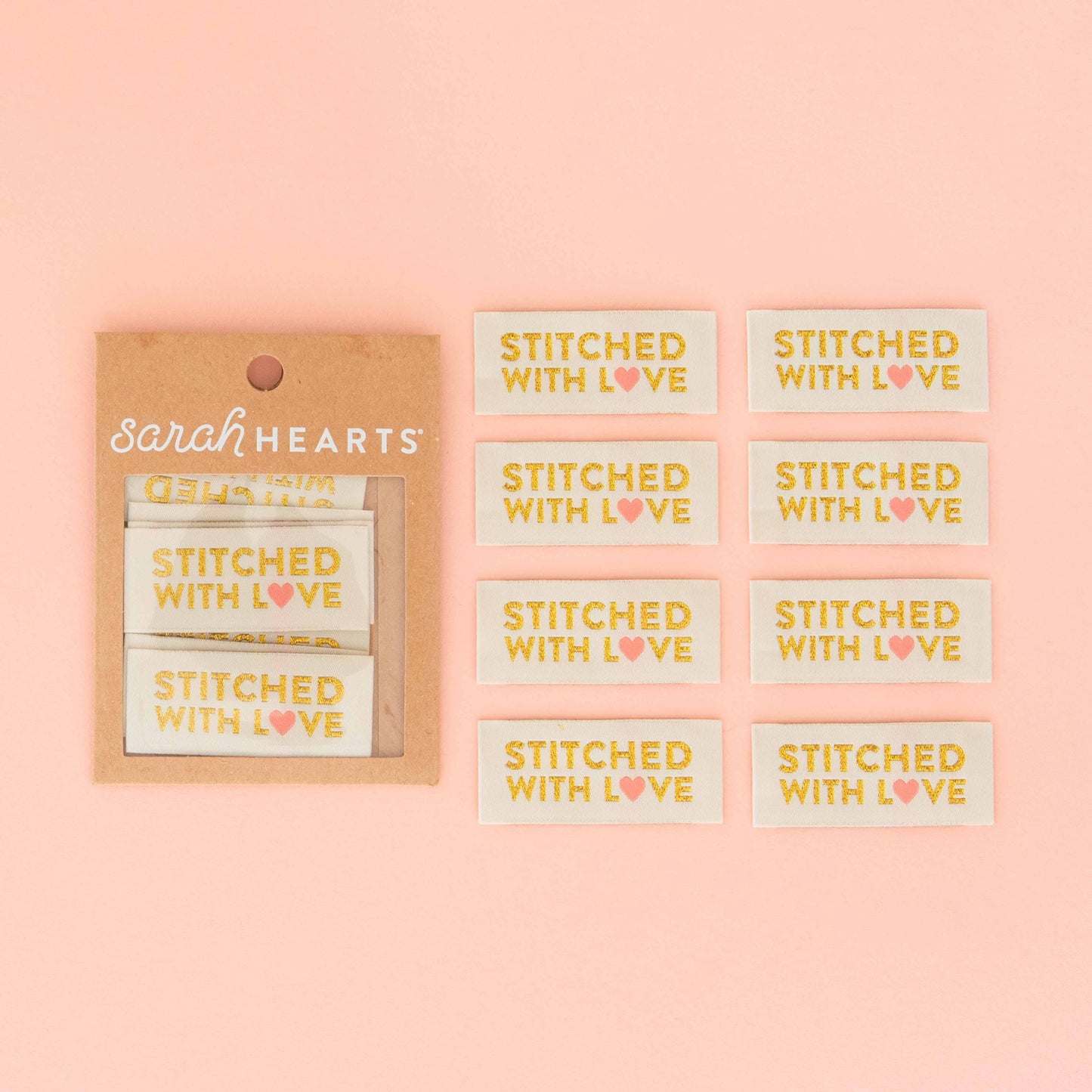 Stitched with Love - Gold Sewing Woven Clothing Label Tags